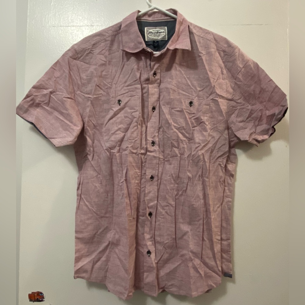 Flag & Anthem Men's Casual Light Pink Button Up Shirt Short Sleeve Size Medium M